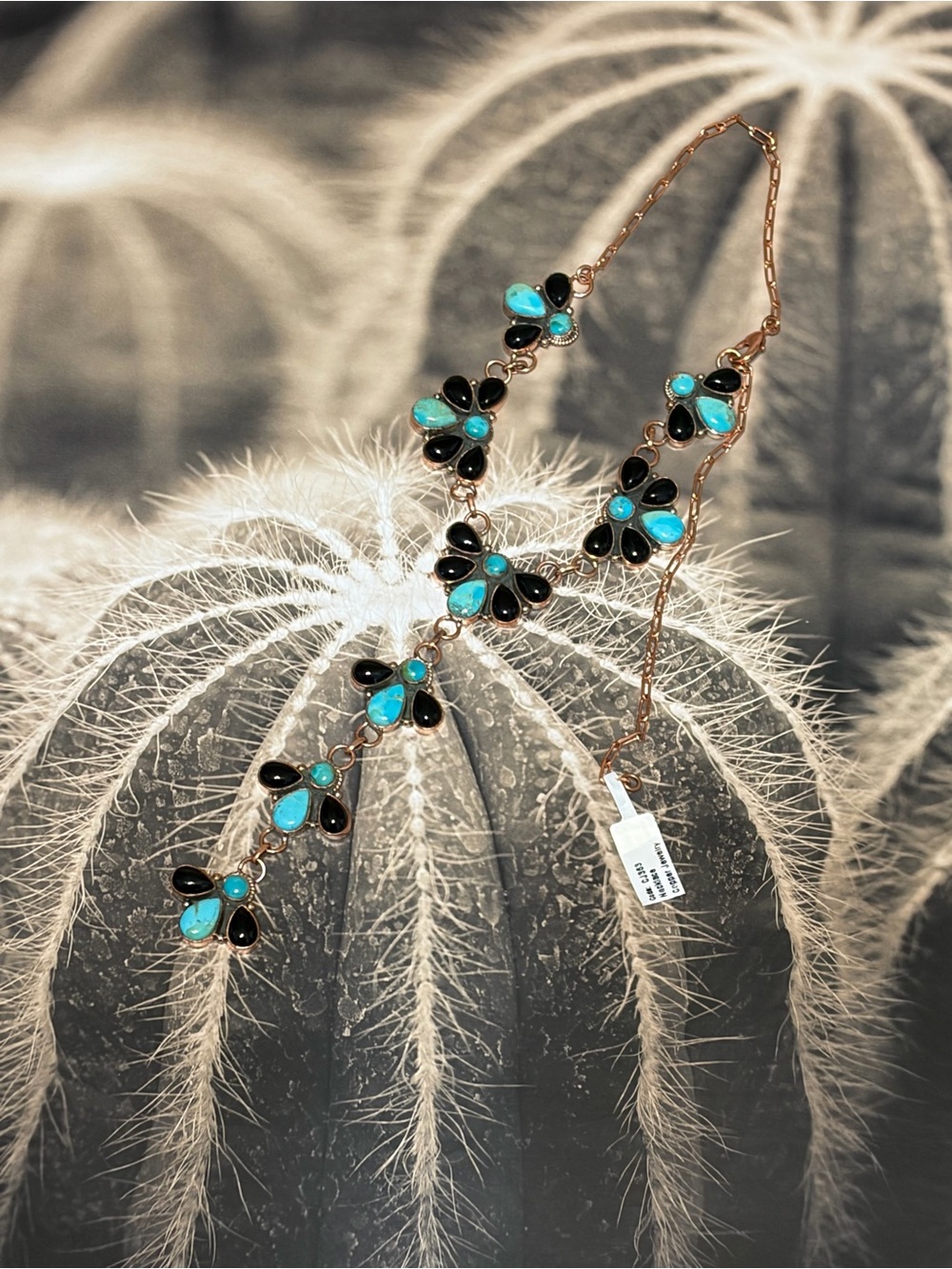 Pure COPPER Turquoise & Black Onyx Cluser Lariat Drop Necklace NWT
